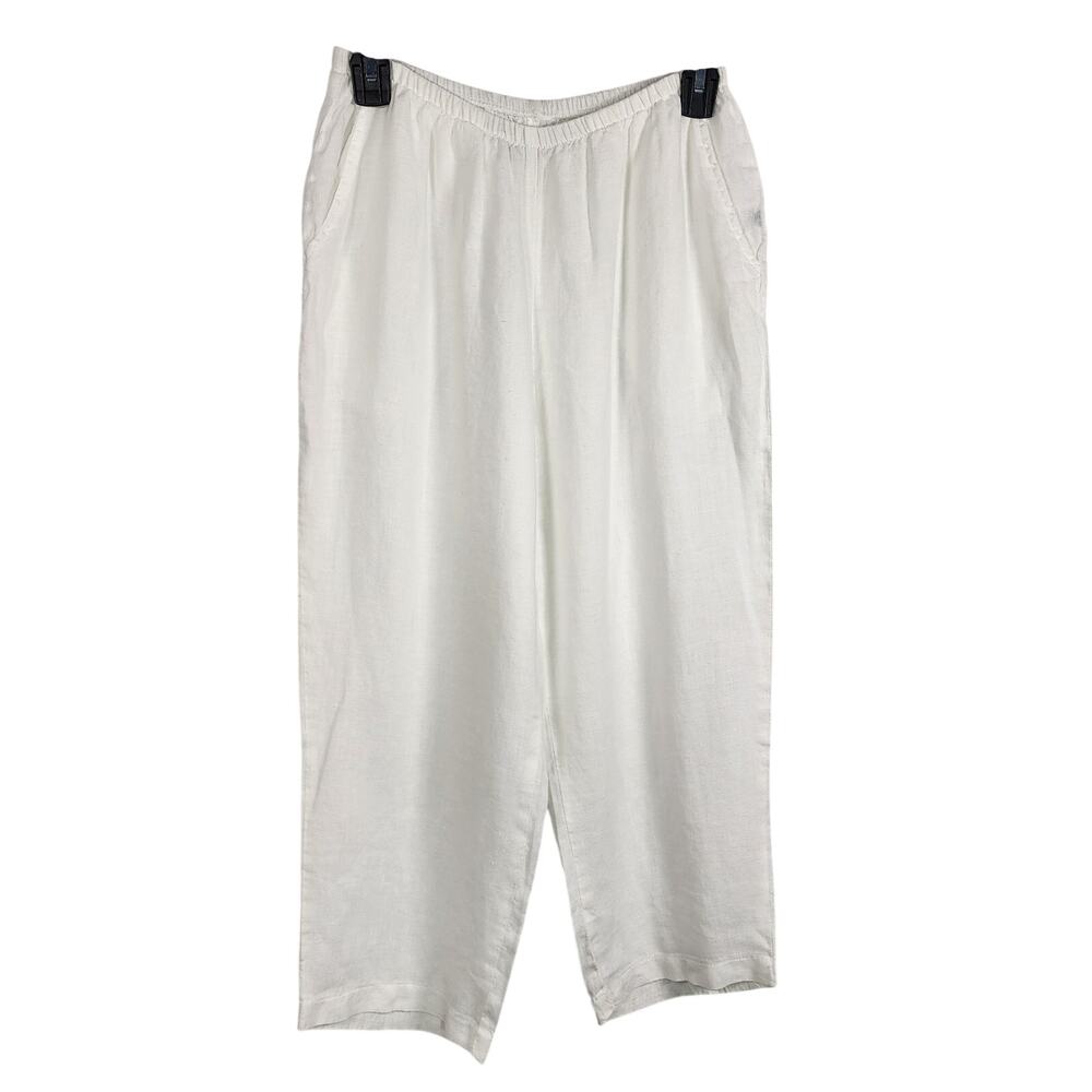 FLAX Women High Waist Tapered Leg Crop Linen Pants P Lagenlook Beachy Breathable